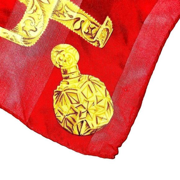 Vintage Scarf Ellen Tracy 80s Red Gold Chains 34 x 35 - Picture 7 of 8